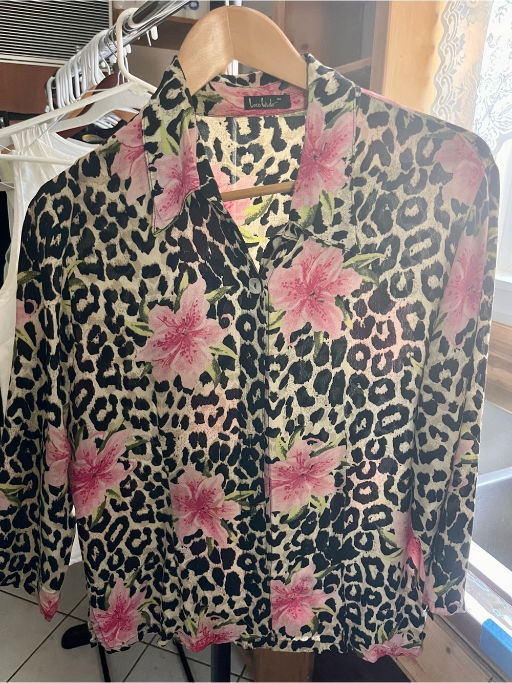 Loco Lindo Pink Floral Leopard Print Button-Up Top
